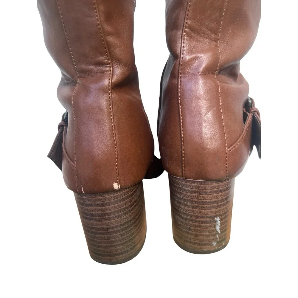 Aerosoles Chatroom Tall Knee High Riding Boots Brown Faux Leather Side Zip 11M